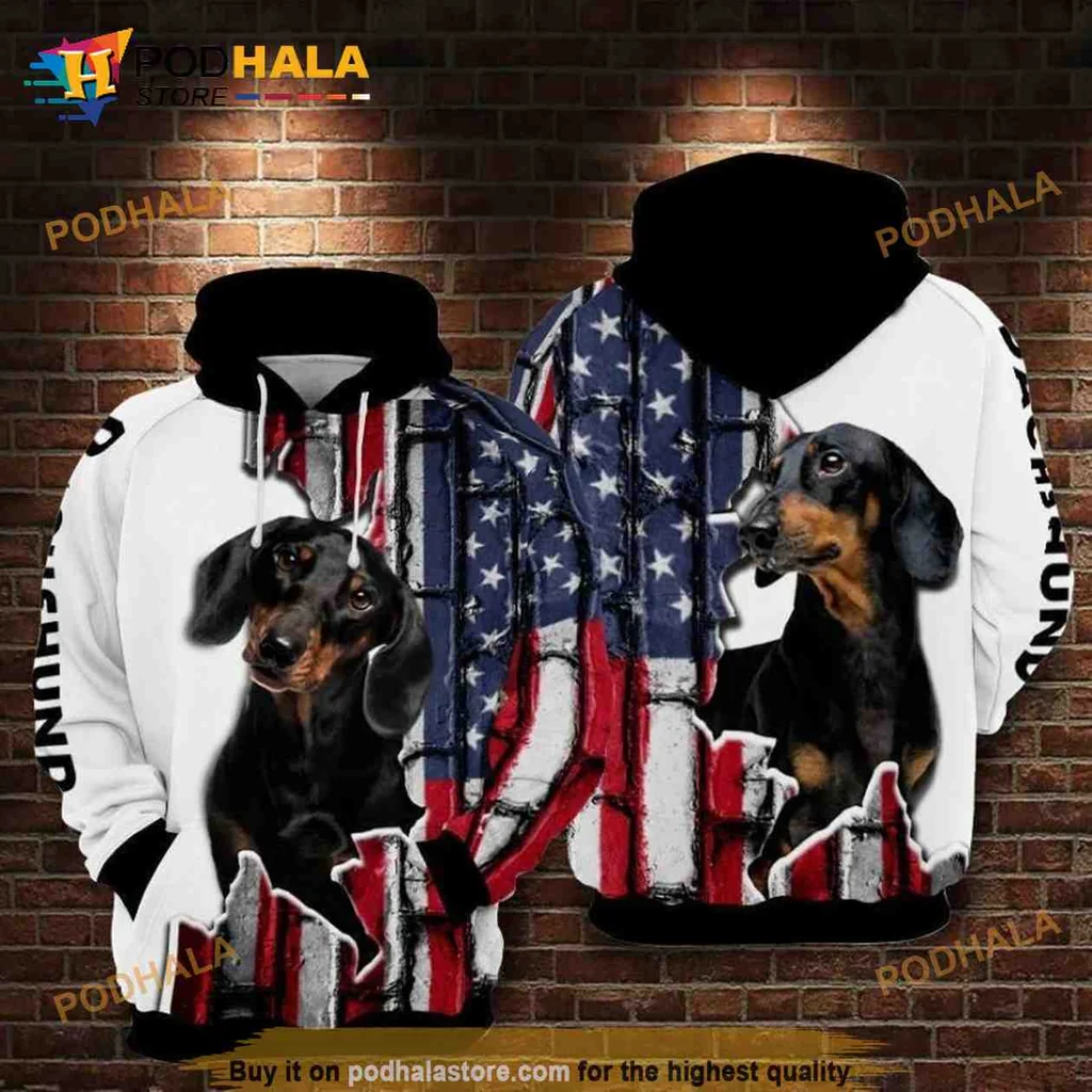 Proud Dachshund American Flag 3d Hoodie With Patriotic Design
