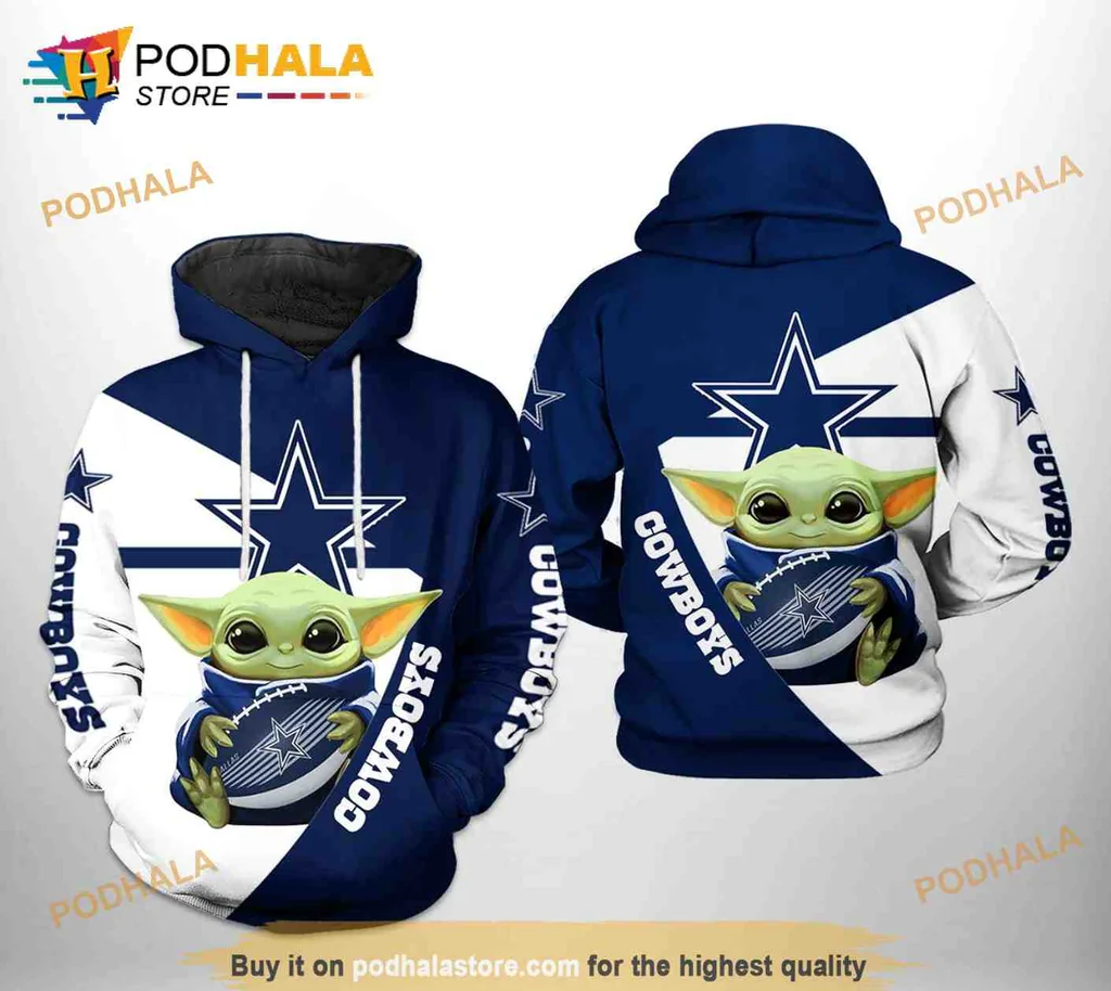 Proud Dallas Cowboys Baby Yoda 3d Hoodie Featuring Team Colors
