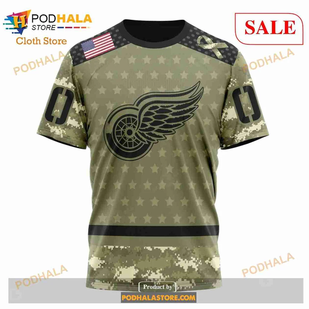 Proud Detroit Red Wings Camo Hoodie With Military Appreciation Design - Product View 6 Proud Detroit Red Wings Camo Hoodie With Military Appreciation Design - Product View 6