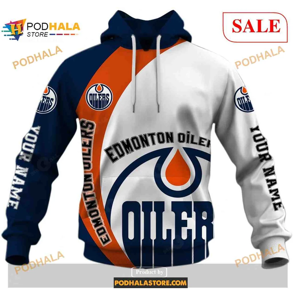 Proud Edmonton Oilers 3d Hoodie, Bold Team Logo In Blue And Orange