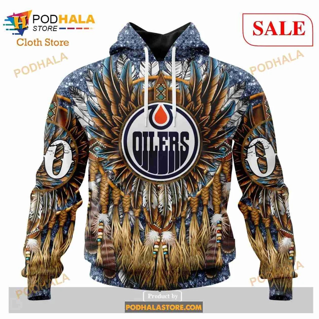 Proud Edmonton Oilers Native Hoodie With Tribal Feather Design