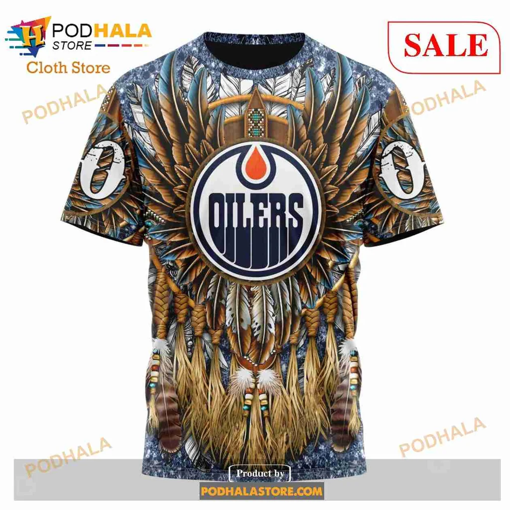 Proud Edmonton Oilers Native Hoodie With Tribal Feather Design - Product View 6 Proud Edmonton Oilers Native Hoodie With Tribal Feather Design - Product View 6