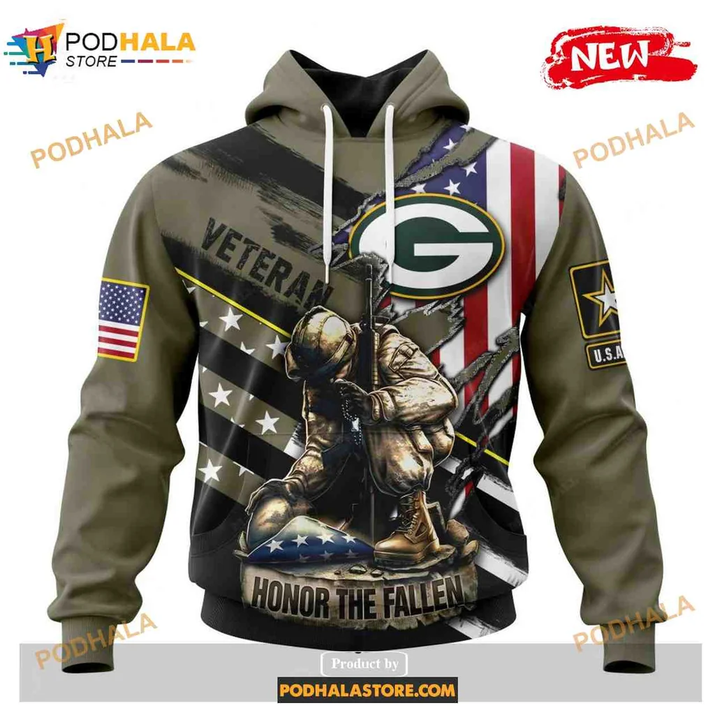 Proud Green Bay Packers Soldier 3d Hoodie Honor Veterans Kneeling Design