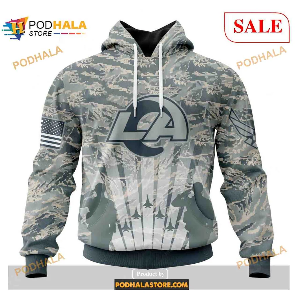 Proud Los Angeles Rams Military 3d Hoodie With Camouflage And Air Force Emblem
