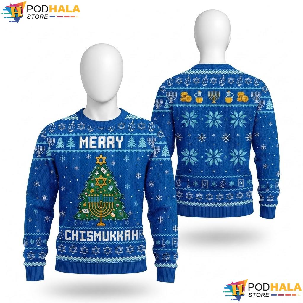 Proud Menorah Ugly Christmas Sweater Merry Chrismukkah Snowflake Top