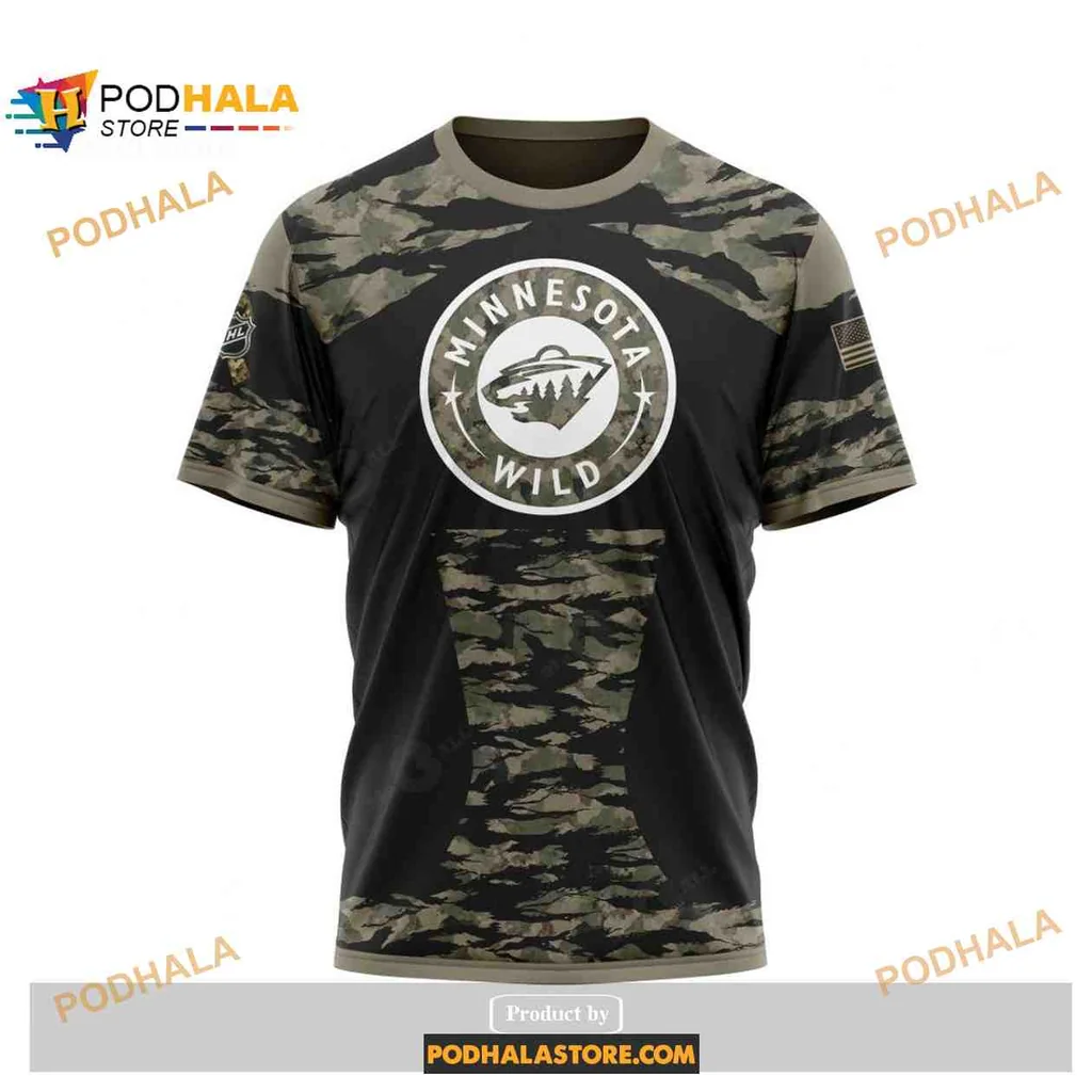 Proud Military Camouflage Minnesota Wild AOP Hoodie With Emblem And Flag Proud Military Camouflage Minnesota Wild AOP Hoodie With Emblem And Flag