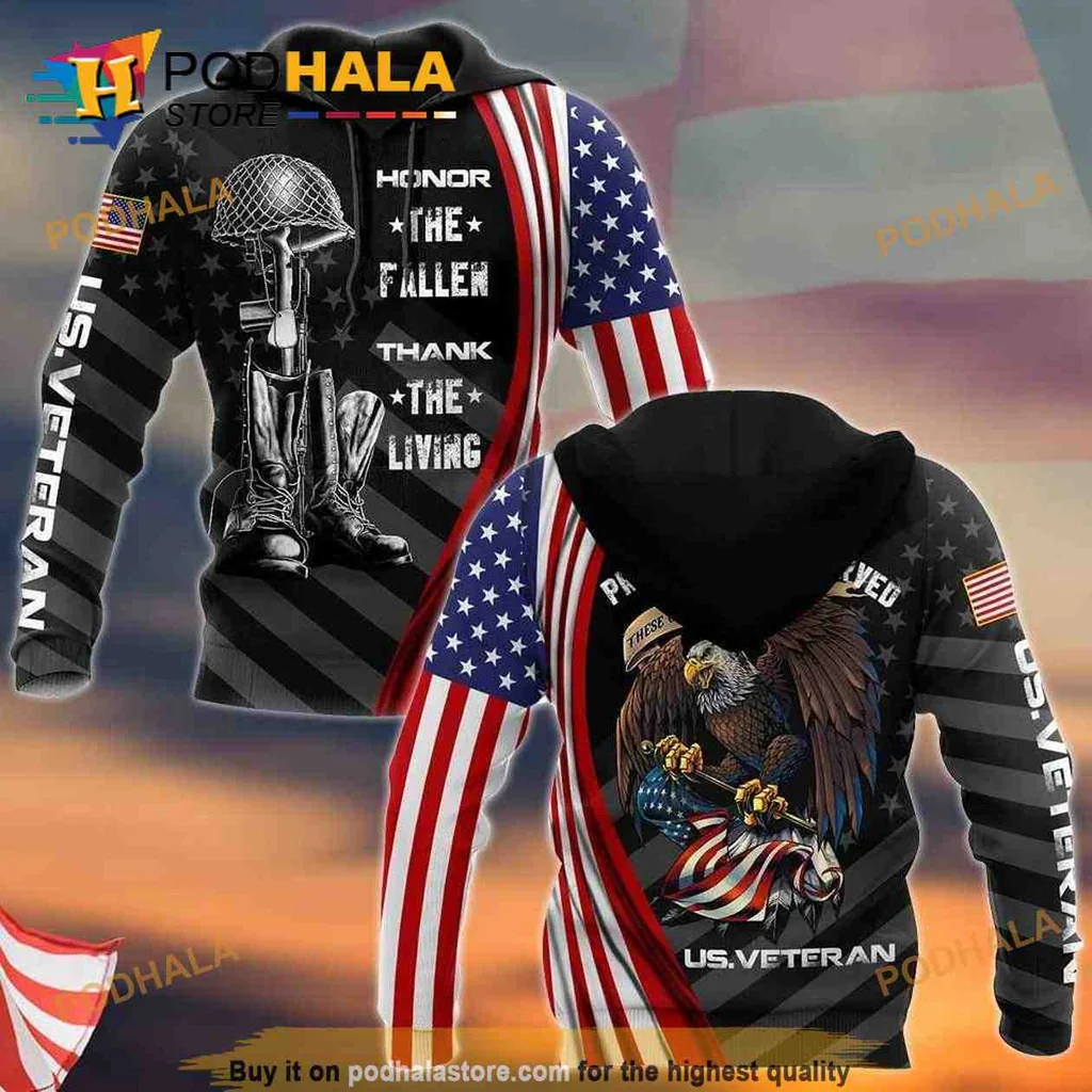 Proud Military Soldier 3d Hoodie, Honor The Fallen Thank The Living Design