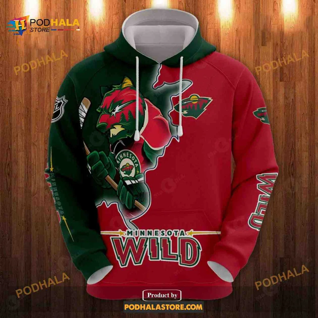 Proud Minnesota Wild Bear 3d Hoodie Featuring Dynamic Hockey Design