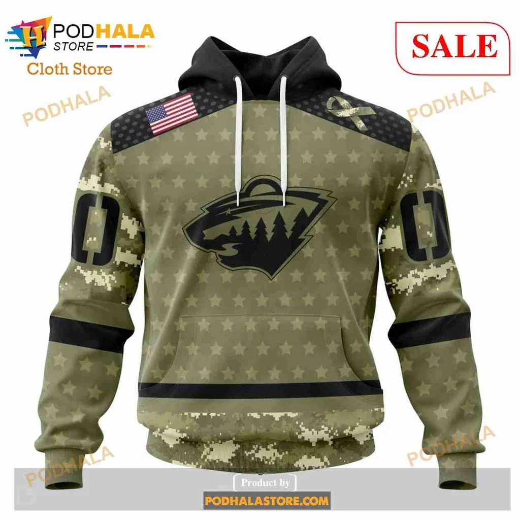 Proud Minnesota Wild Military Camo 3d Hoodie With American Flag Patch