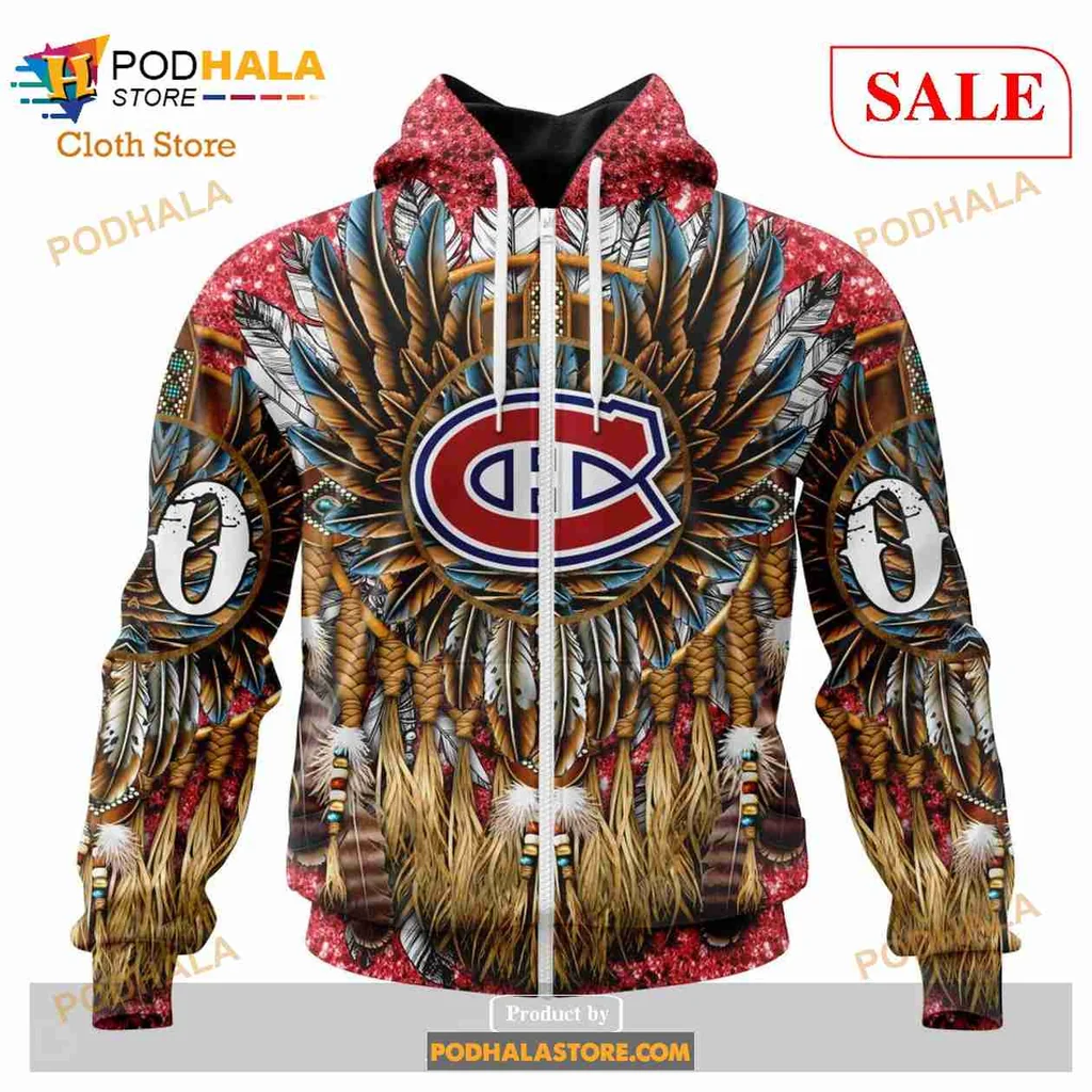 Proud Montreal Canadiens Native American All Over Print Hoodie With Intricate Feather Design Proud Montreal Canadiens Native American All Over Print Hoodie With Intricate Feather Design