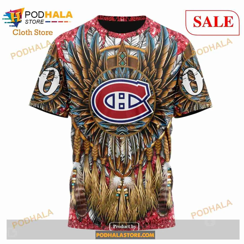 Proud Montreal Canadiens Native American 3d Hoodie With Intricate Feather Design - Product View 6 Proud Montreal Canadiens Native American 3d Hoodie With Intricate Feather Design - Product View 6