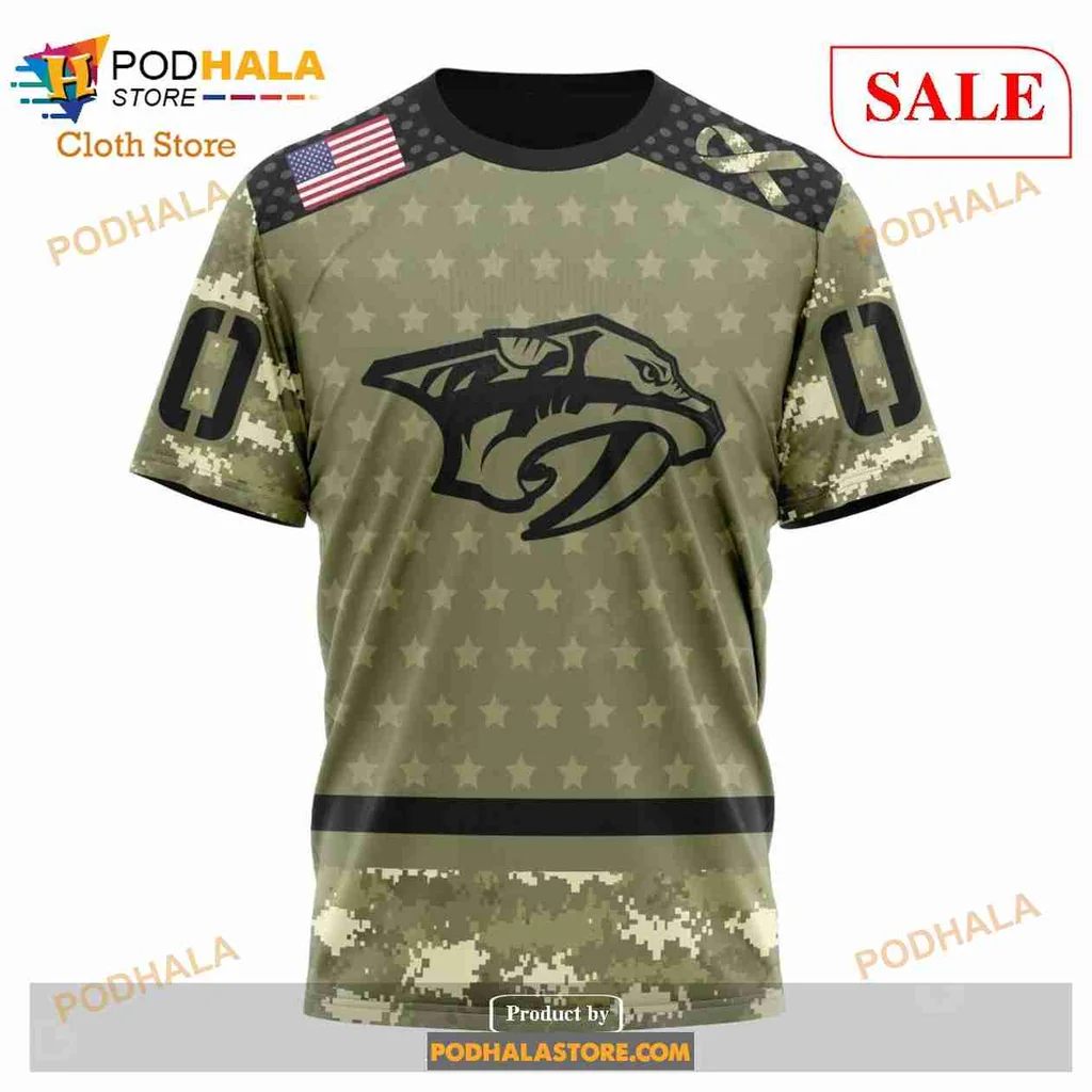 Proud Nashville Predators Military Camo Hoodie With American Flag Design - Product View 6 Proud Nashville Predators Military Camo Hoodie With American Flag Design - Product View 6