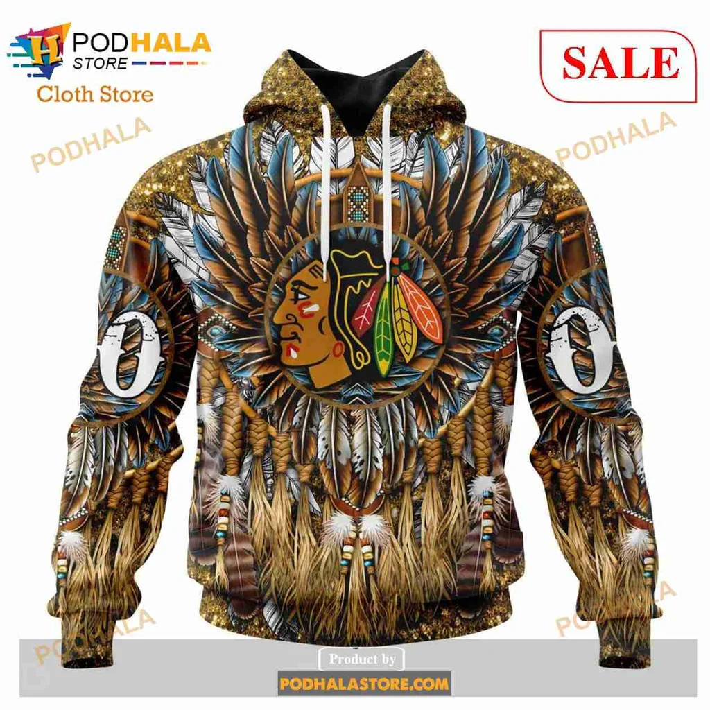 Proud Native American Headdress 3d Hoodie With Chicago Blackhawks Design