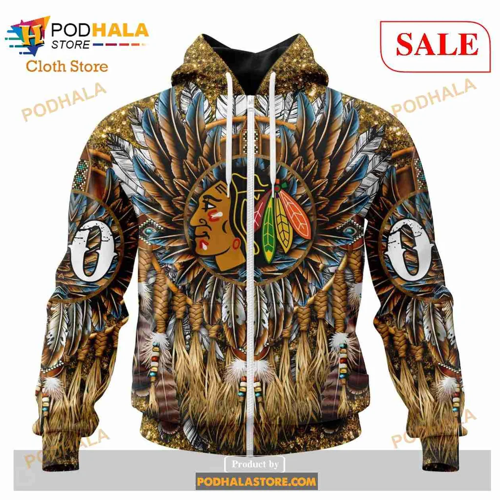 Proud Native American Headdress All Over Print Hoodie With Chicago Blackhawks Design Proud Native American Headdress All Over Print Hoodie With Chicago Blackhawks Design