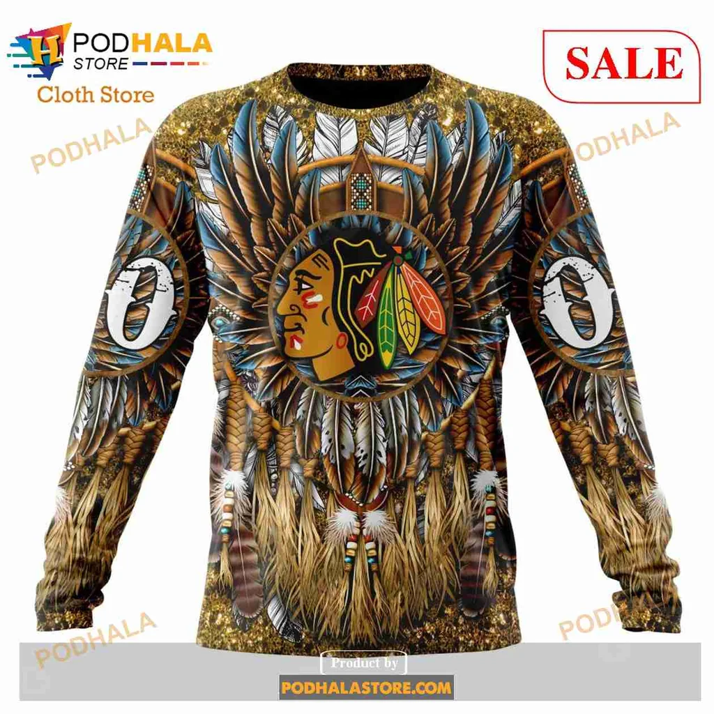 Proud Native American Headdress 3D Print Hoodie With Chicago Blackhawks Design Proud Native American Headdress 3D Print Hoodie With Chicago Blackhawks Design