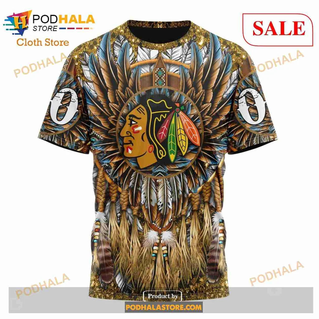 Proud Native American Headdress 3d Hoodie With Chicago Blackhawks Design - Product View 6 Proud Native American Headdress 3d Hoodie With Chicago Blackhawks Design - Product View 6