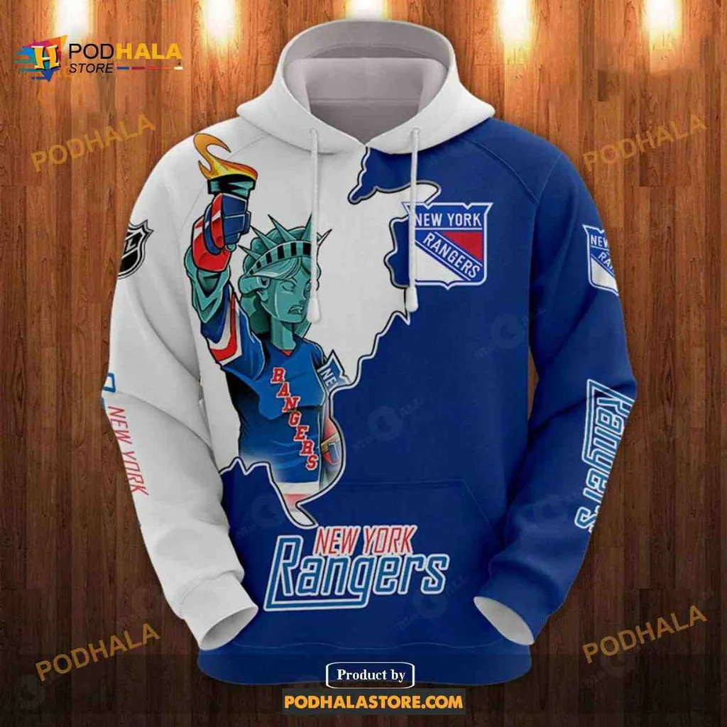 Proud New York Rangers 3d Hoodie Featuring Statue Of Liberty Design