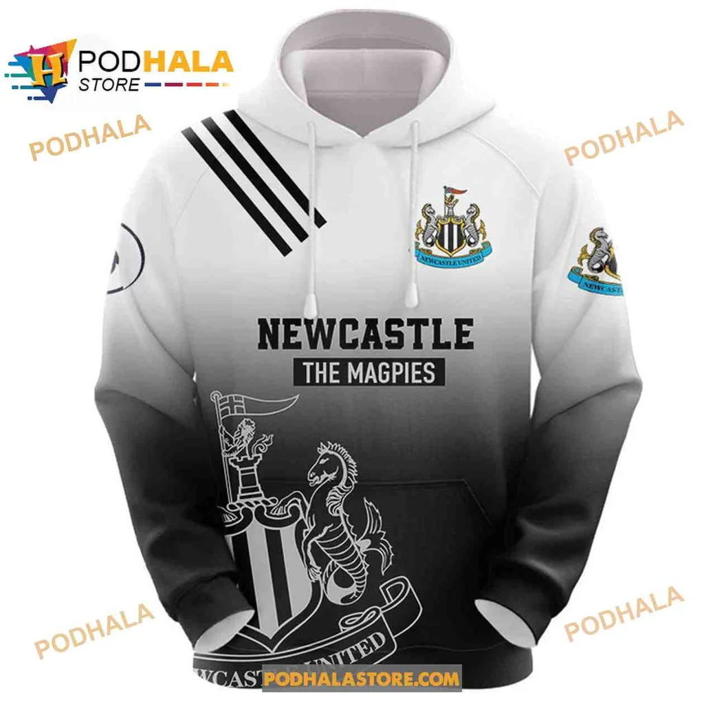 Proud Newcastle United Football Club 3d Hoodie Featuring The Magpies Crest