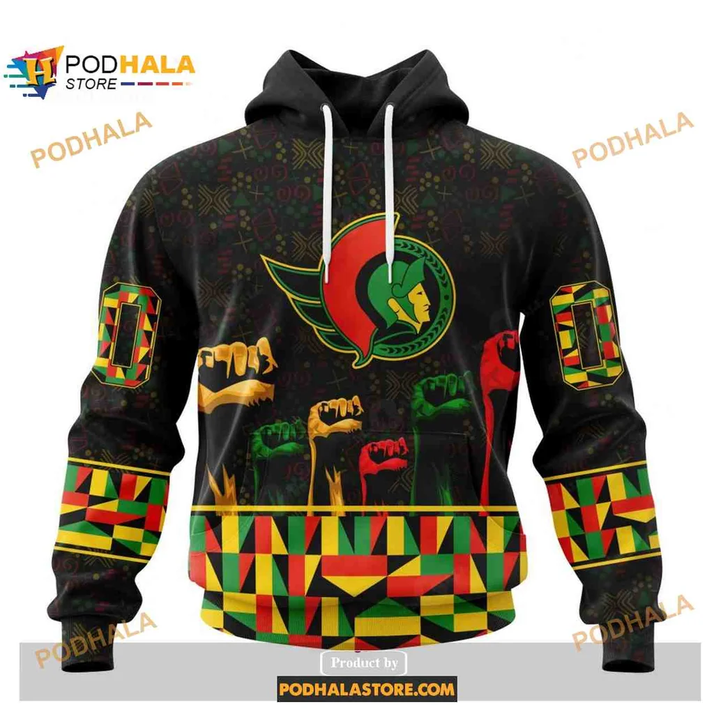 Proud Ottawa Senators Black History Month Hoodie With Vibrant Fist Design