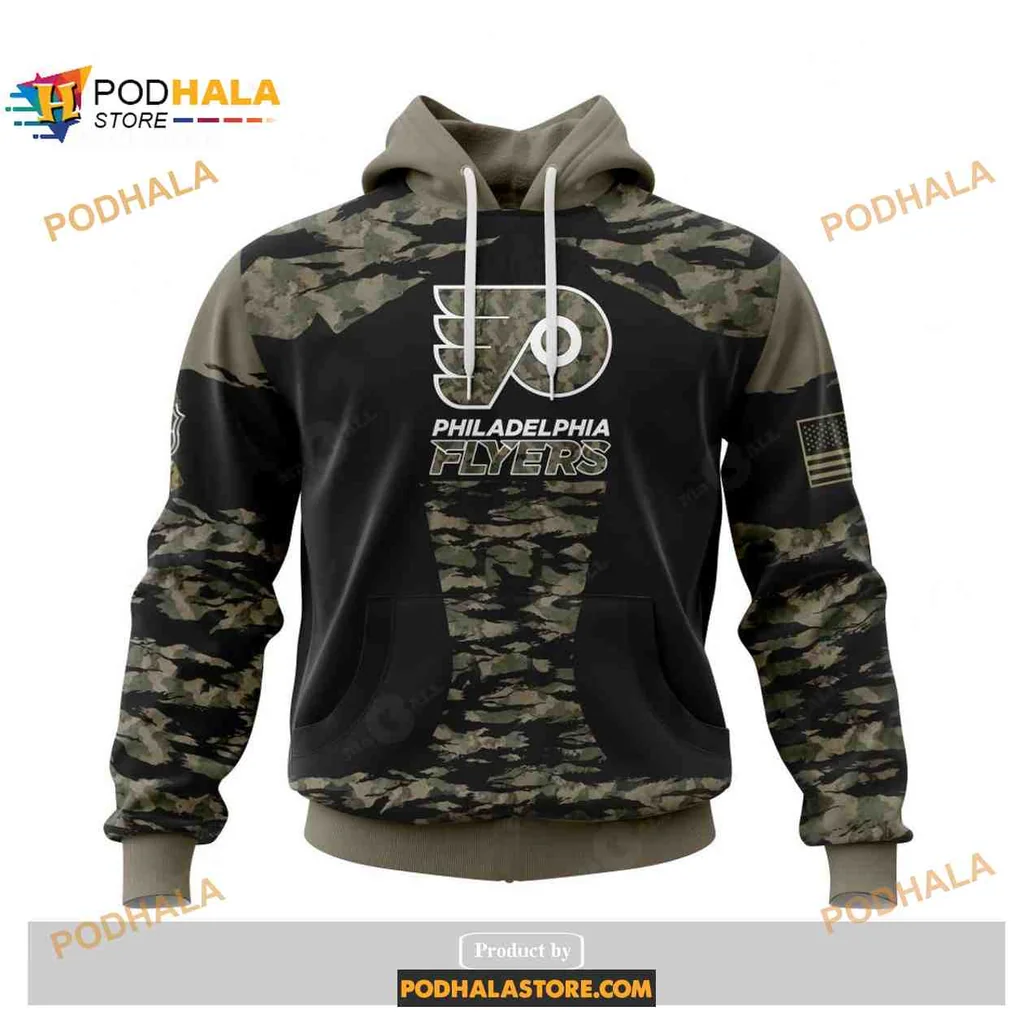 Proud Philadelphia Flyers Military Camouflage 3d Hoodie With American Flag
