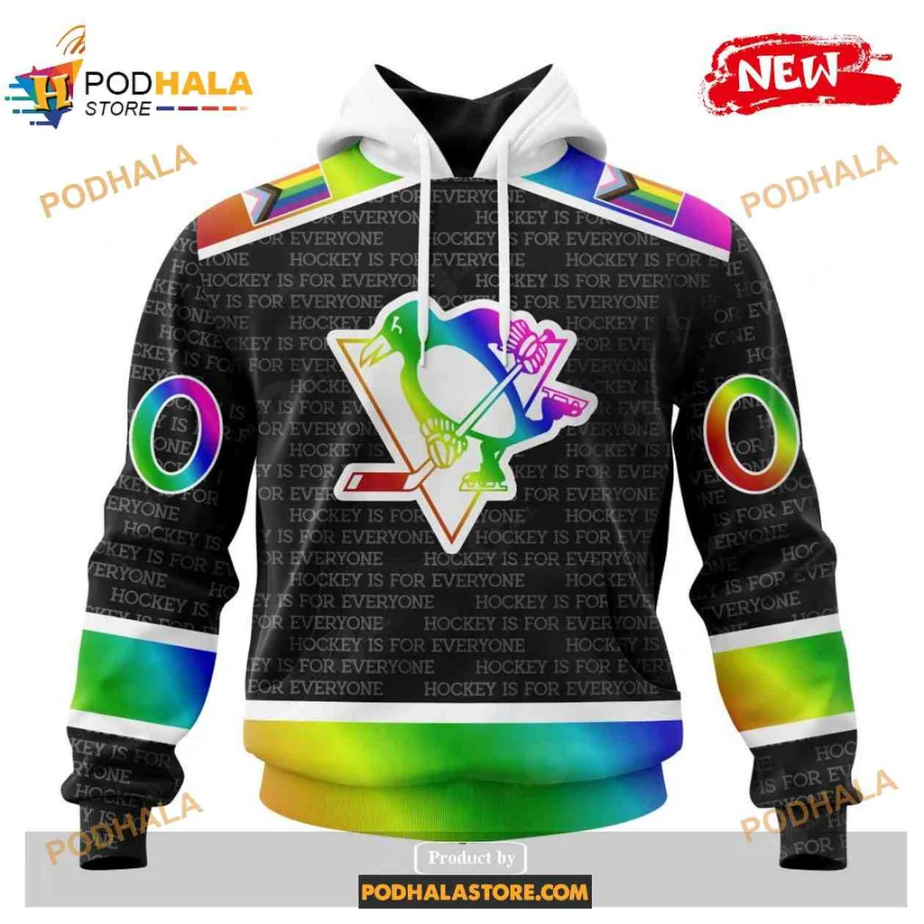 Proud Pittsburgh Penguins Rainbow Gradient 3d Hoodie, Hockey Is For Everyone Design