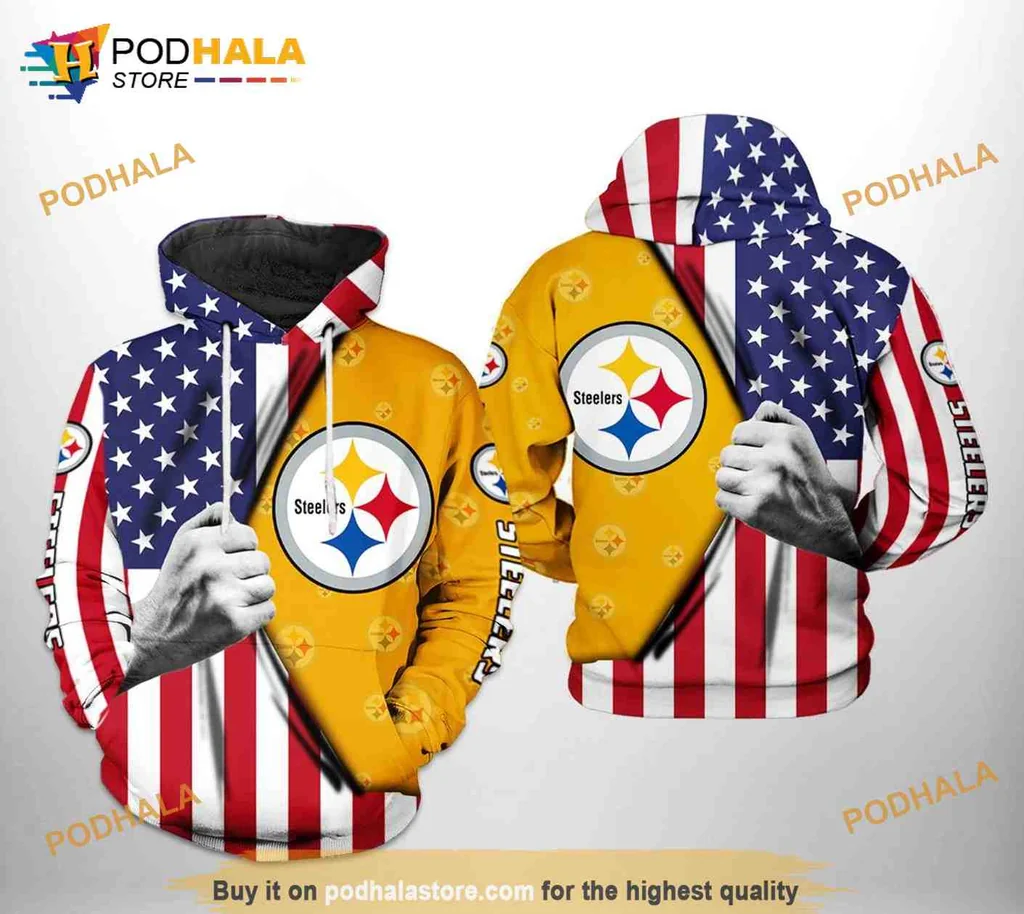 Proud Pittsburgh Steelers 3d Hoodie Featuring American Flag Design
