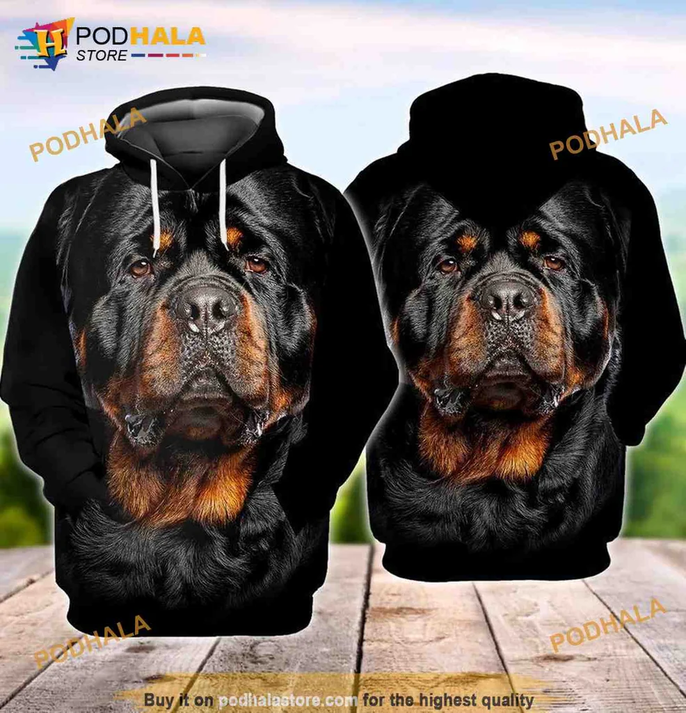 Proud Rottweiler Dog Lover 3d Hoodie, Realistic Canine Face Design