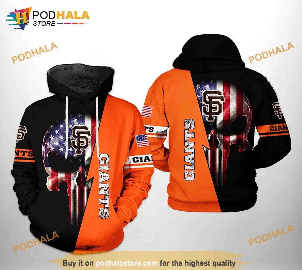 Proud San Francisco Giants Skull 3d Hoodie With American Flag Design