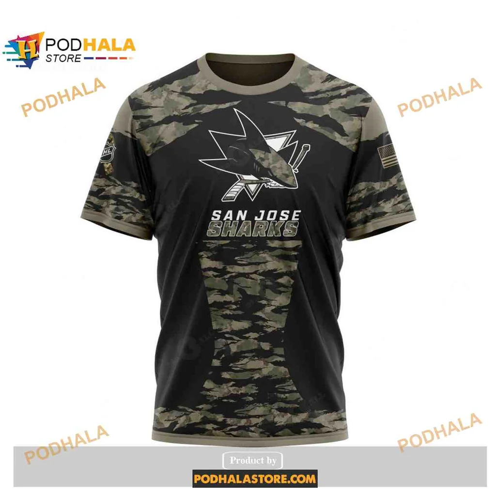 Proud San Jose Sharks Military Camouflage Hoodie With American Flag Patch - View 2 Proud San Jose Sharks Military Camouflage Hoodie With American Flag Patch - View 2