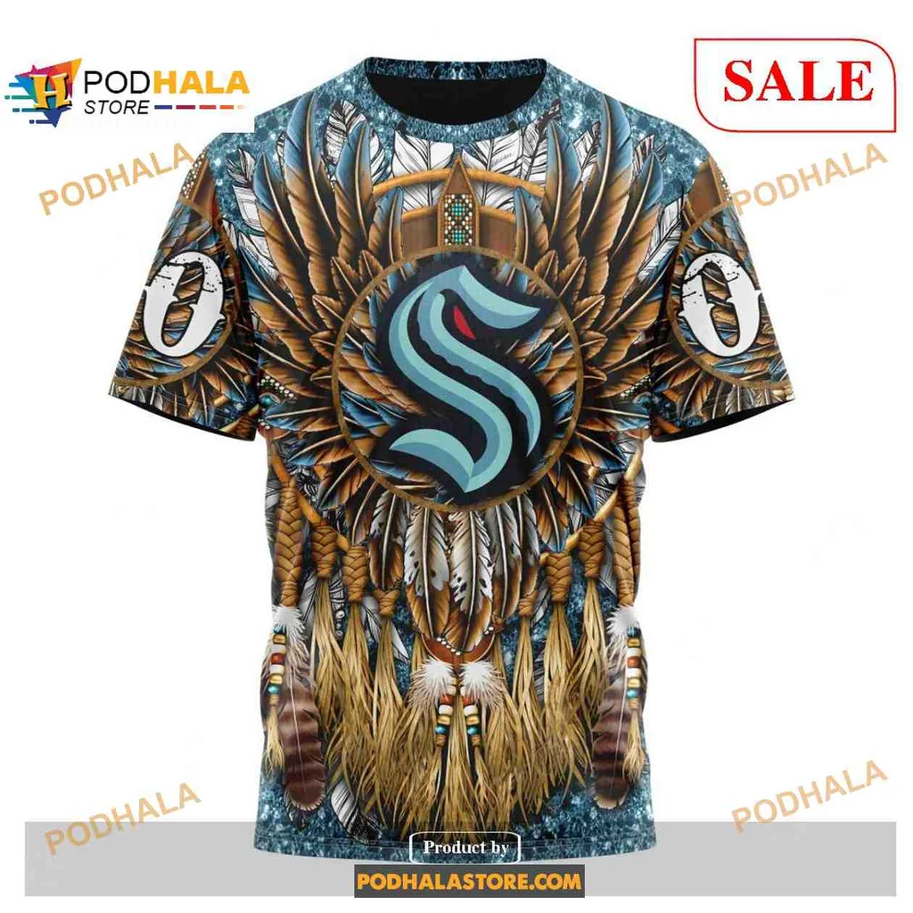 Proud Seattle Kraken Eagle AOP Hoodie With Tribal Feather Design Proud Seattle Kraken Eagle AOP Hoodie With Tribal Feather Design