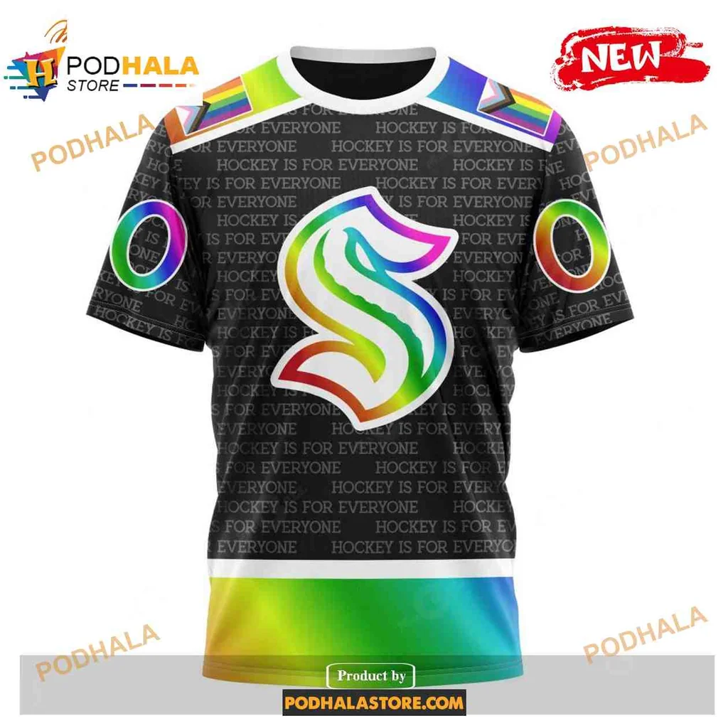 Proud Seattle Kraken Rainbow AOP Hoodie Featuring Hockey Is For Everyone Design Proud Seattle Kraken Rainbow AOP Hoodie Featuring Hockey Is For Everyone Design