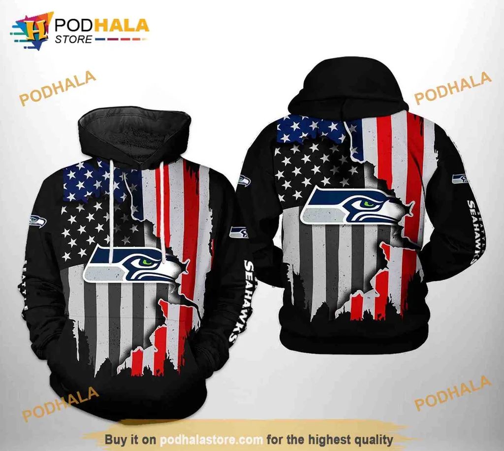 Proud Seattle Seahawks 3d Hoodie Featuring American Flag Design