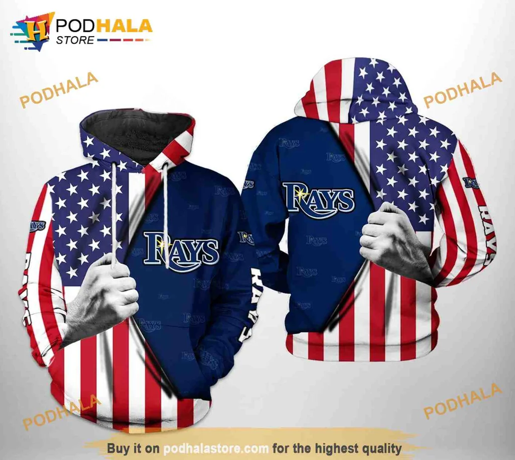 Proud Tampa Bay Rays 3d Hoodie Featuring American Flag Design