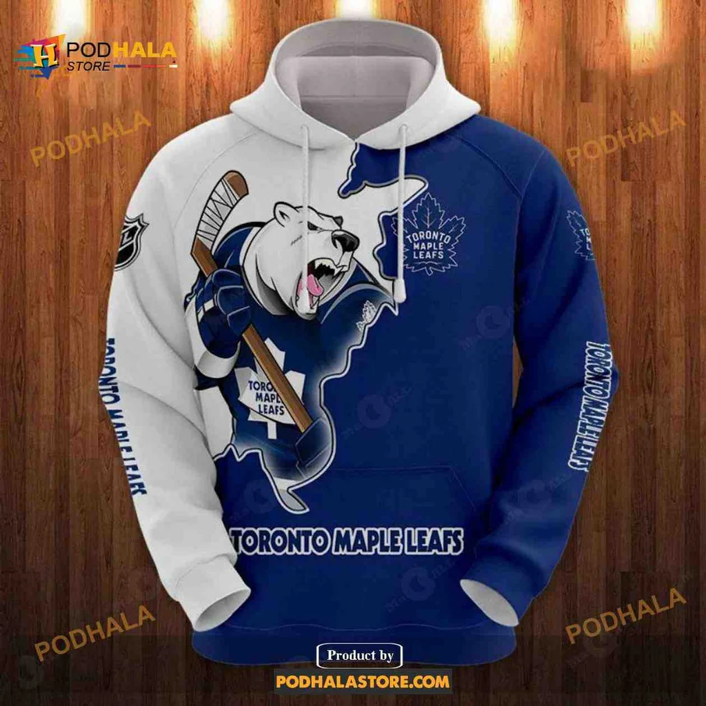 Proud Toronto Maple Leafs Bear 3d Hoodie With Hockey Stick Design
