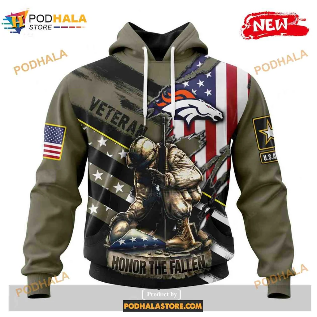 Proud Veterans Kneeling Soldier 3d Hoodie With Denver Broncos Logo