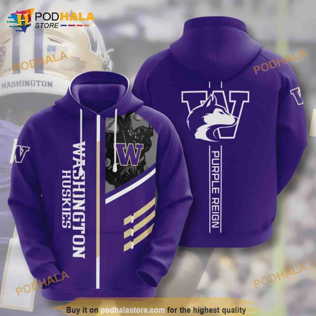 Proud Washington Huskies 3d Hoodie With Fierce Husky Graphic And Purple Accents