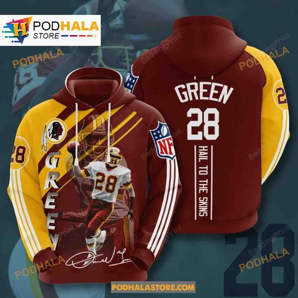 Proud Washington Redskins 3d Hoodie With Green 28 And Hail To The Skins