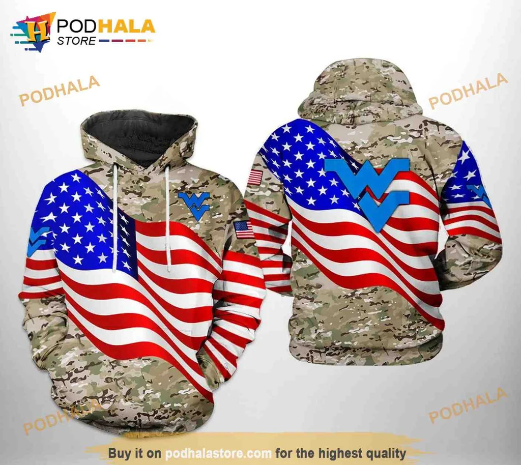 Proud West Virginia Mountaineers 3d Hoodie With Us Flag Camo Design