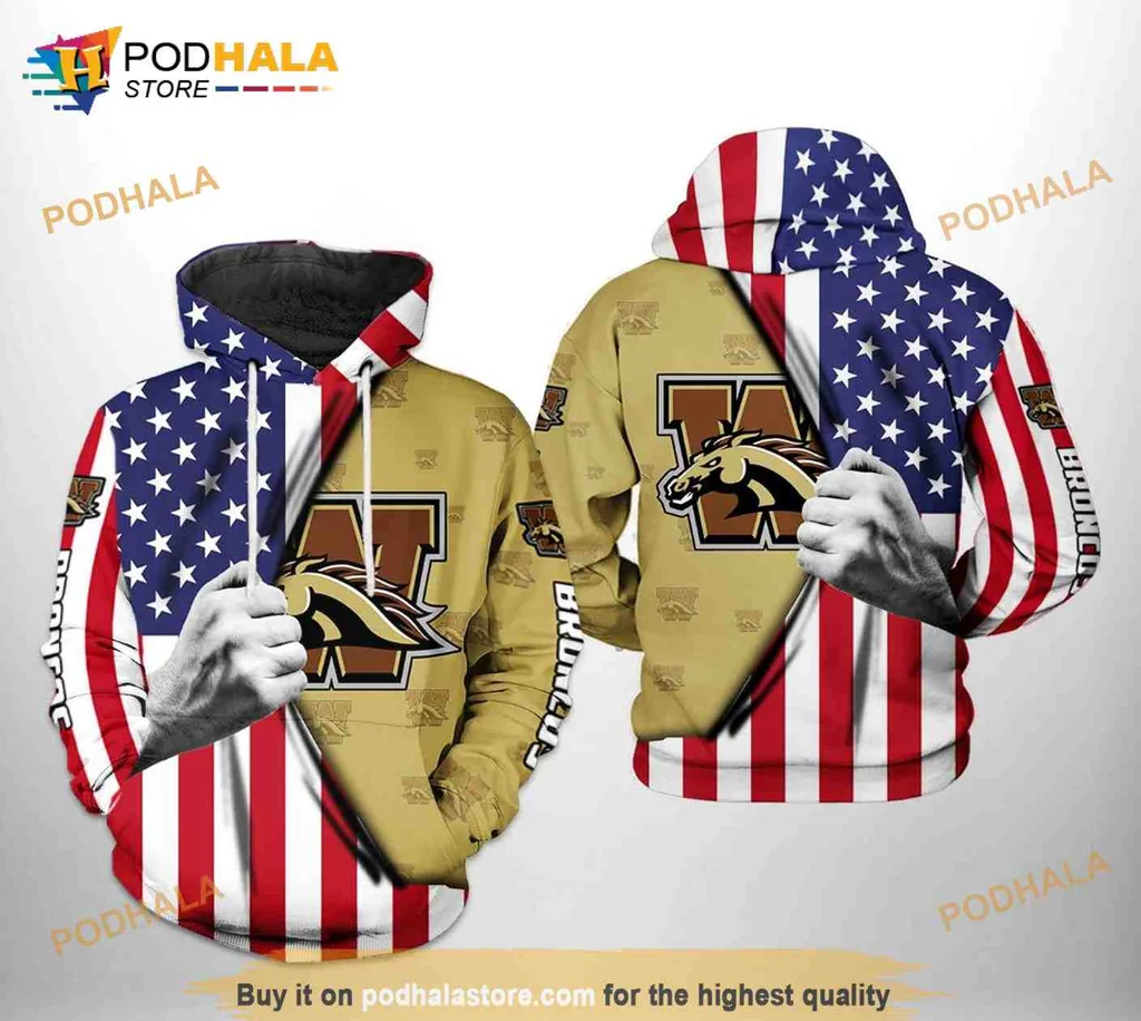 Proud Western Michigan Broncos 3d Hoodie With American Flag Design
