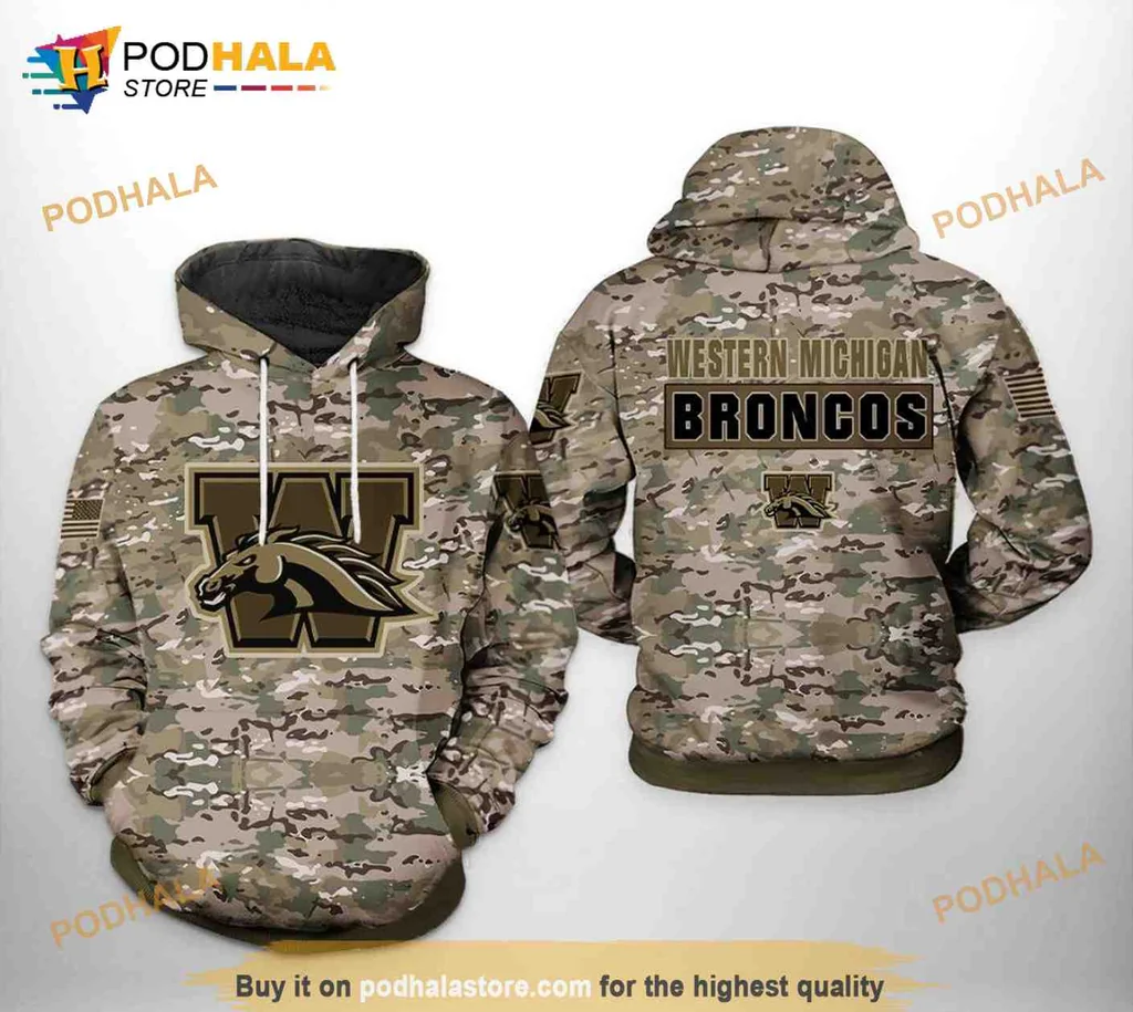Proud Western Michigan Broncos 3d Hoodie With Camo Design And Veteran Theme