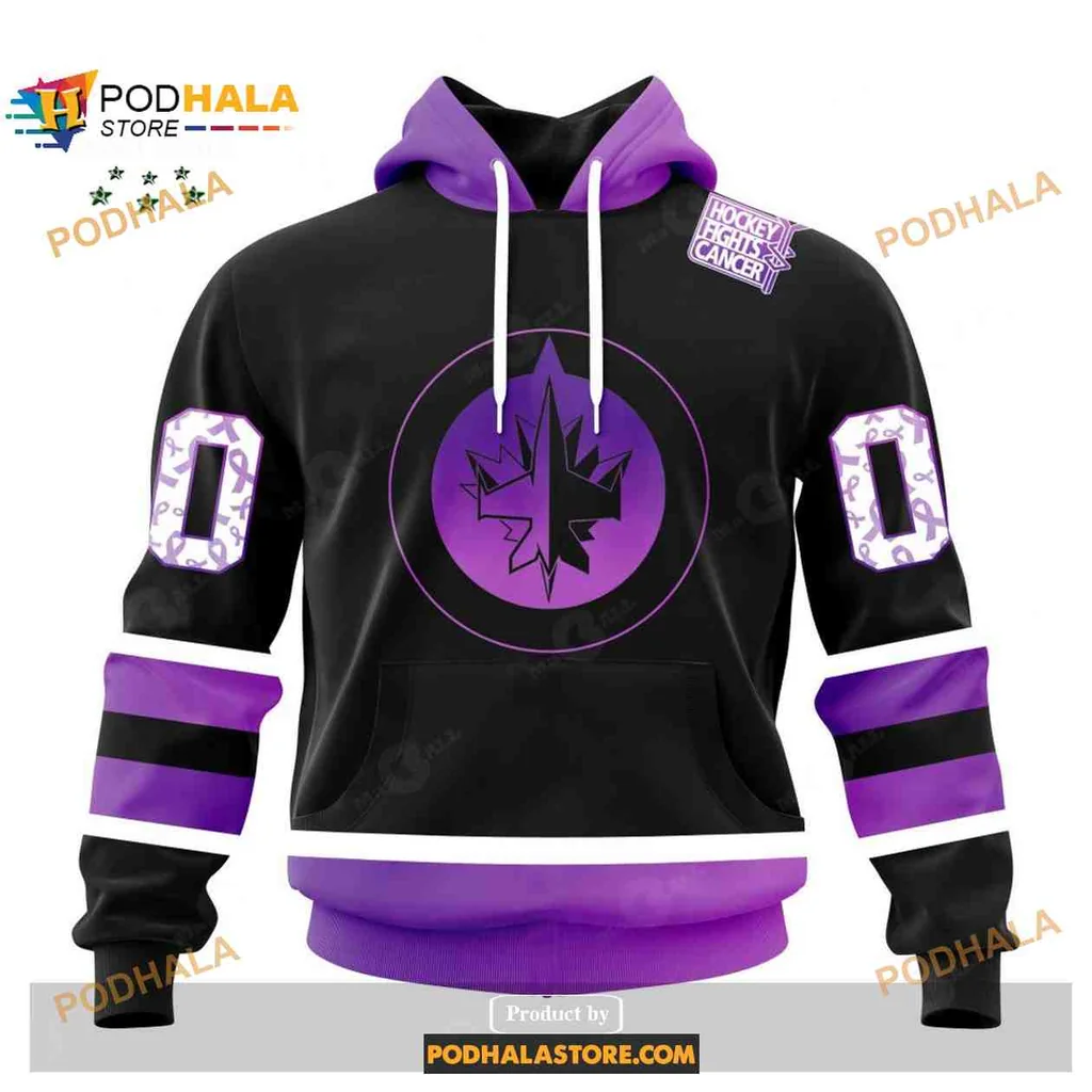 Proud Winnipeg Jets Cancer Awareness 3d Hoodie With Purple Maple Leaf Design