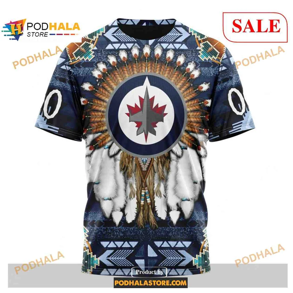 Proud Winnipeg Jets Indigenous Hoodie With Unique Feather Design - View 2 Proud Winnipeg Jets Indigenous Hoodie With Unique Feather Design - View 2