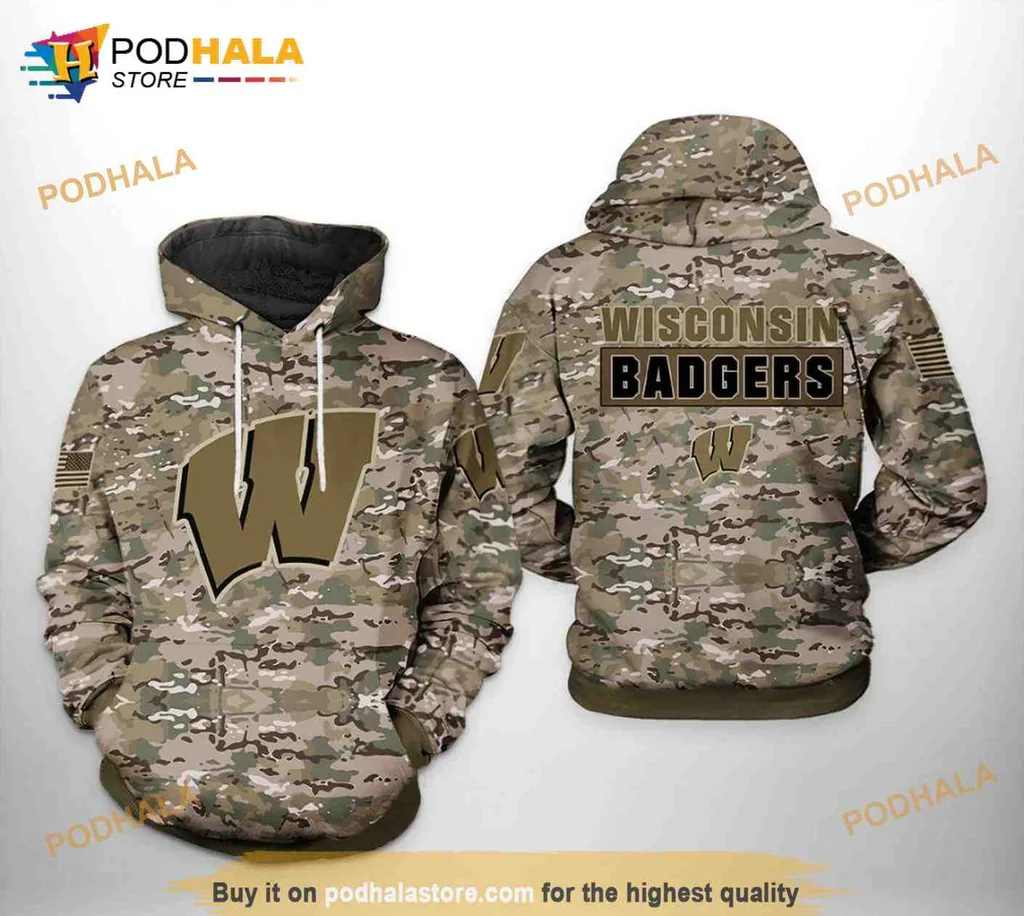 Proud Wisconsin Badgers Camouflage 3d Hoodie With Bold W Logo