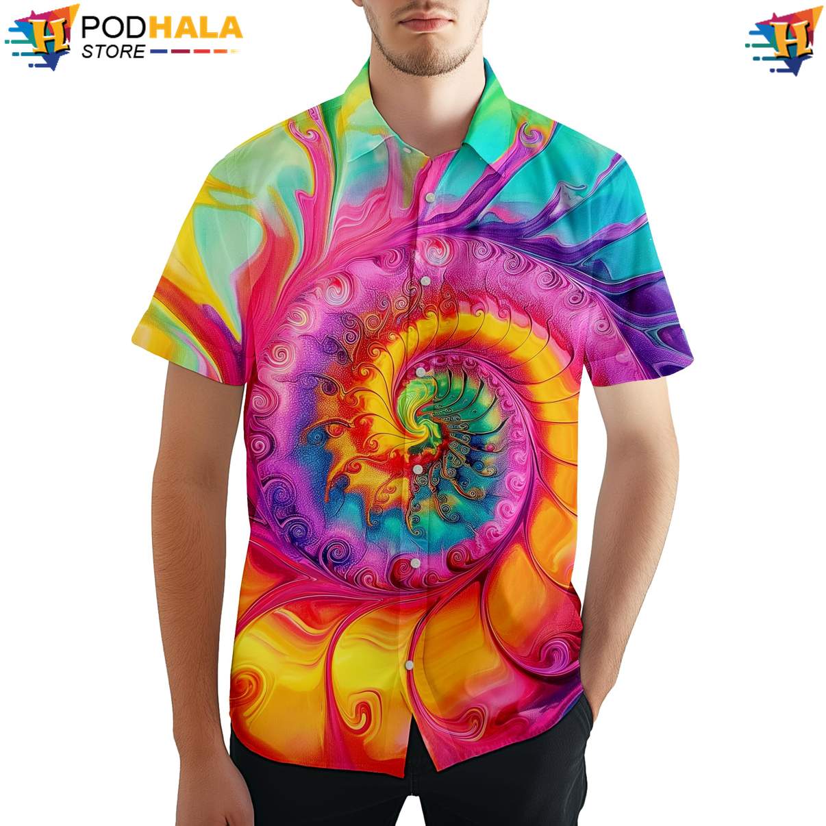Psychedelic Dye Hawaiian Shirt Funny Mens Short Sleeve Beach Button Up