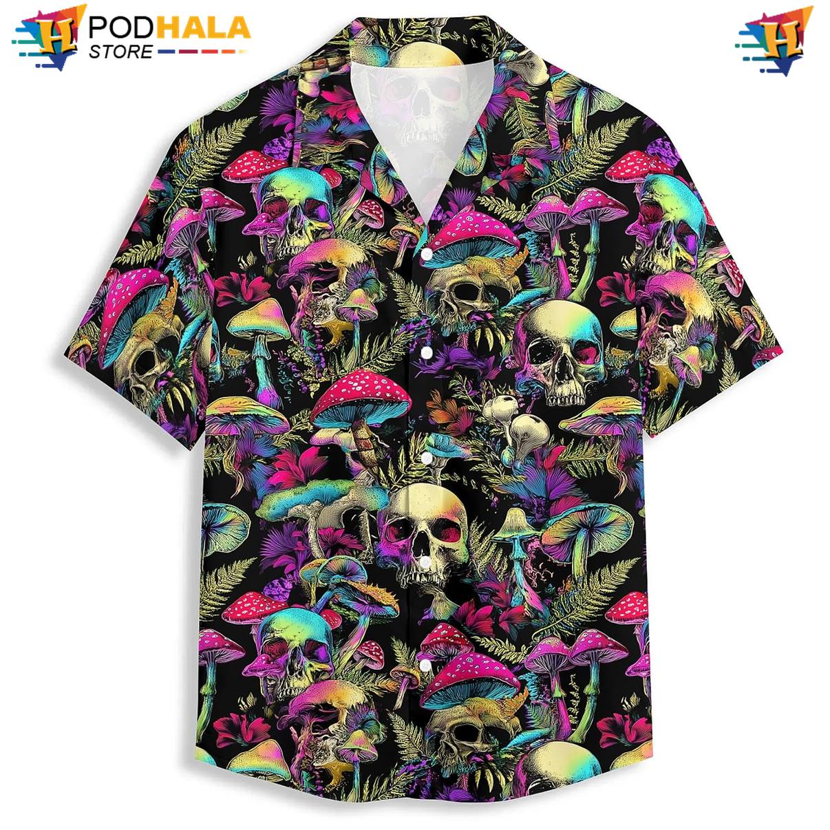 Psychedelic Mushroom Hawaiian Shirt Mens Graphic Festival Gear Island Vibe