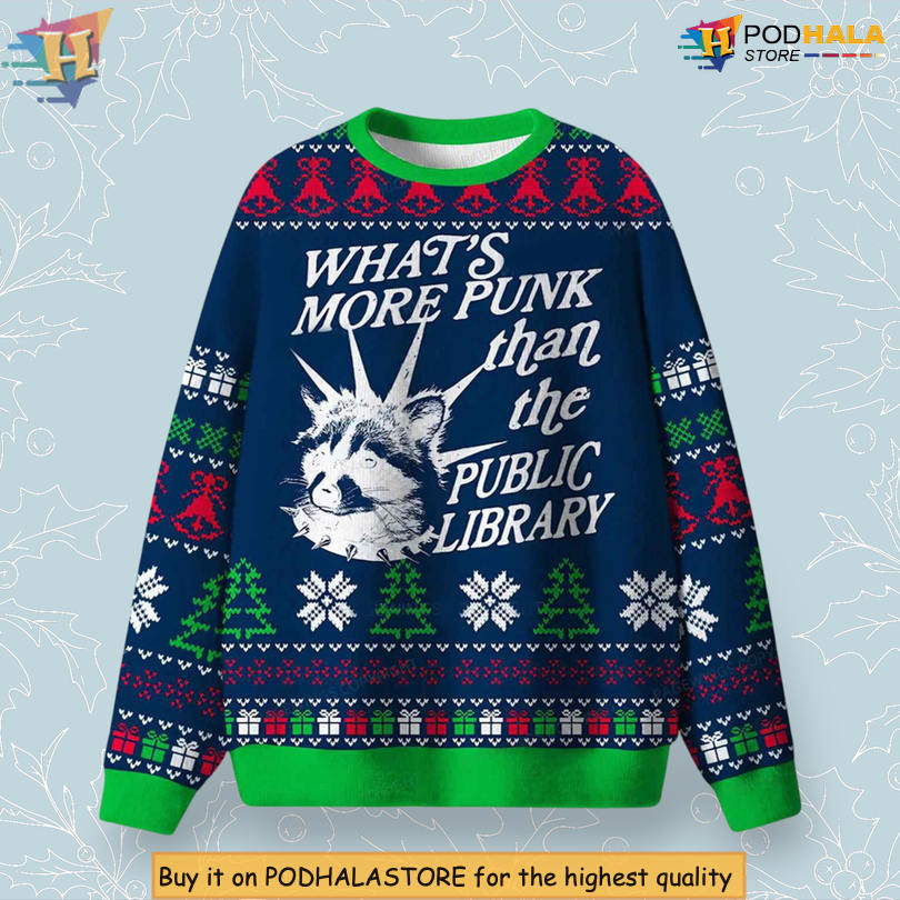 Public Library Punk Quote Nerd Humor Reading Gift Festive Holiday Sweater