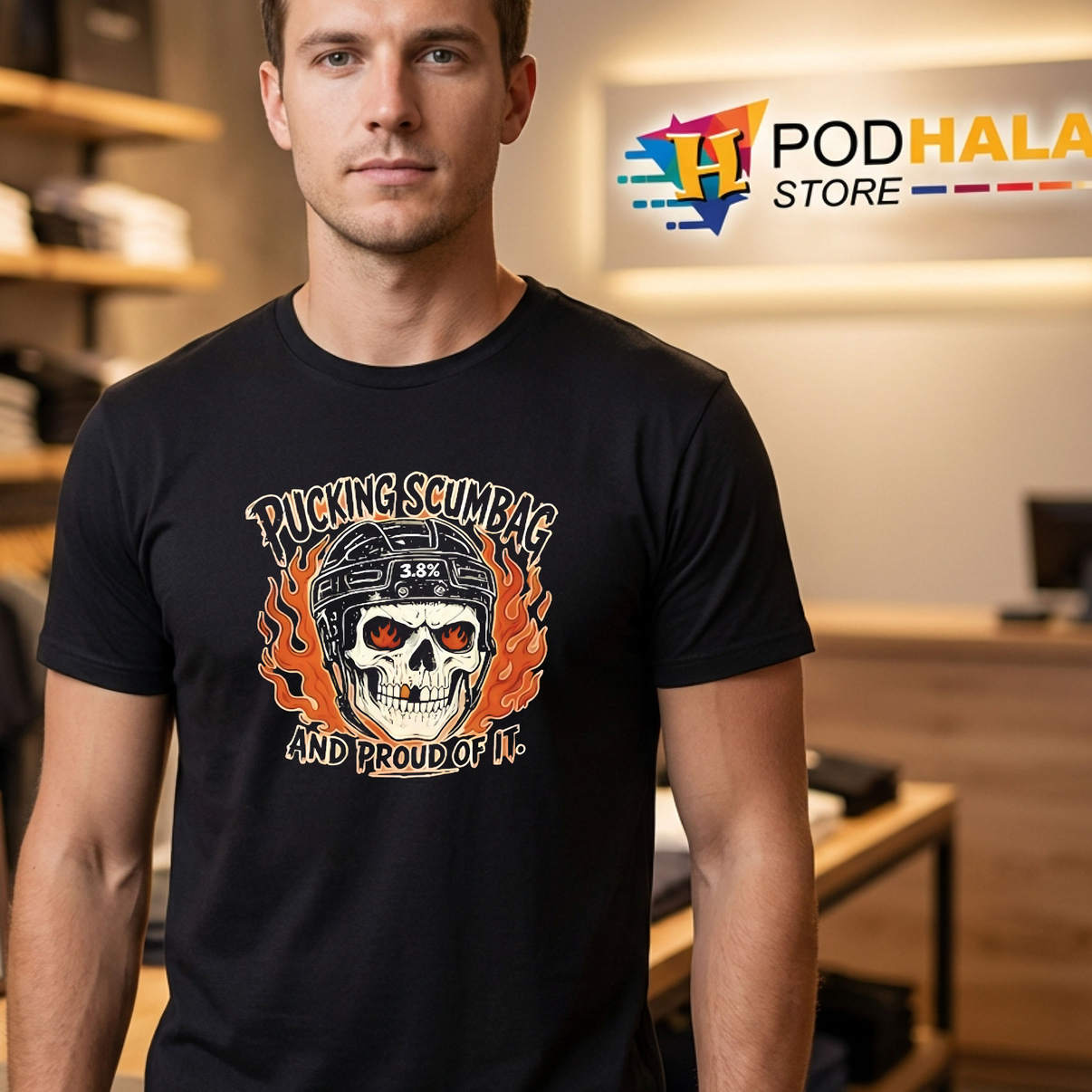 Pucking Scumbag And Proud Of It Shirt Funny Hockey Humor Graphic Casual Mens