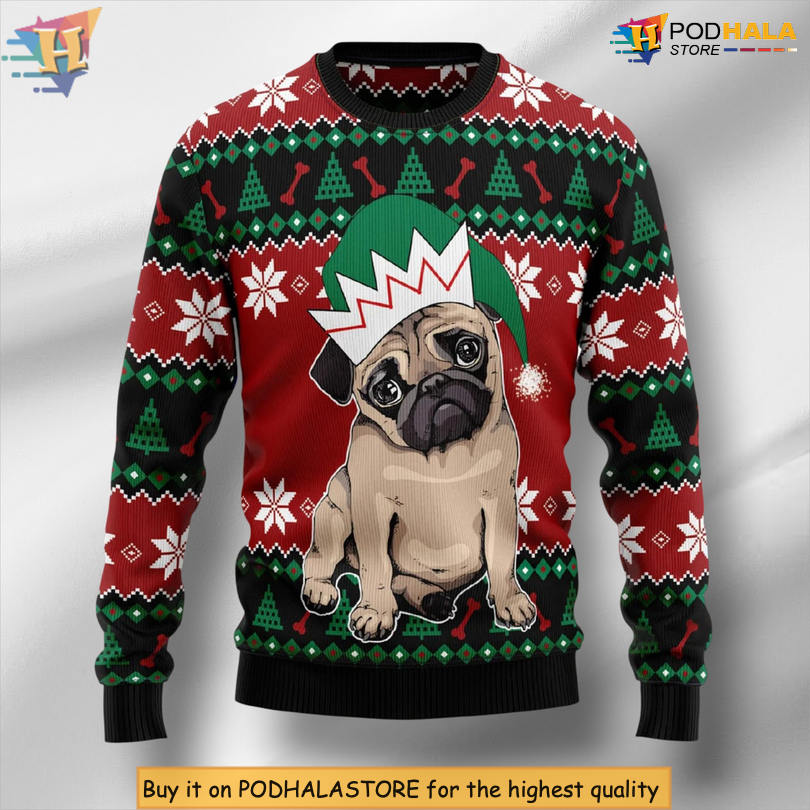 Pug Cute Character Pet Lover Design Cozy Festive Holiday Xmas Sweater