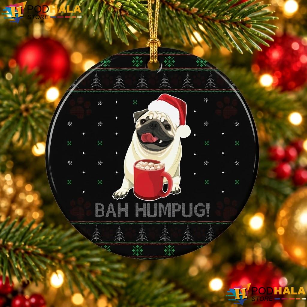 Pug Dog Lover Christmas Ornament Bah Humpug Funny Holiday Decor Gift