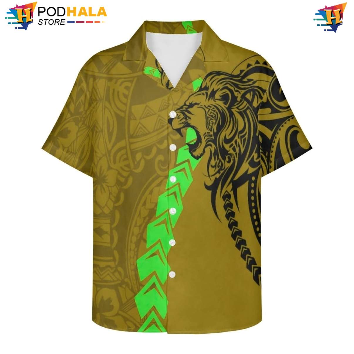 Puletasi Tapa Lion Hawaiian Shirt Mens Polynesian Samoa Beachwear Outfit